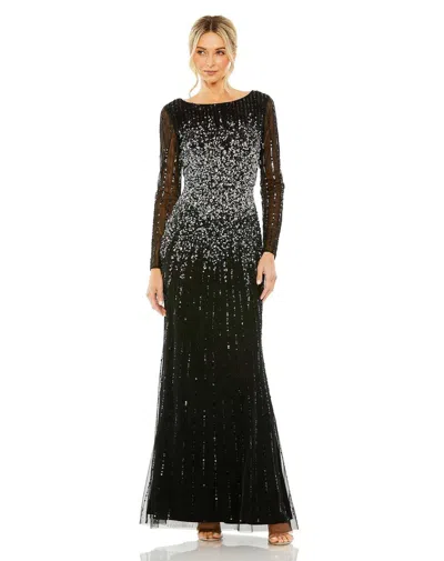 MAC DUGGAL 9226 SEQUIN LONG SLEEVE A LINE DRESS