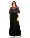 Mac Duggal 9228 Long Plus Size Velvet Cape Dress In Black