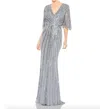Mac Duggal Wide Sleeve Sequin Gown In Silver