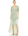 Mac Duggal 93681 High Low Short Sleeve Formal Dress In Green
