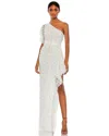 Mac Duggal One-shoulder Beaded 3d Embellishments Gown In White