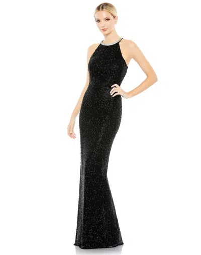 Mac Duggal 93742 Long Formal Beaded Halter Prom Gown In Black