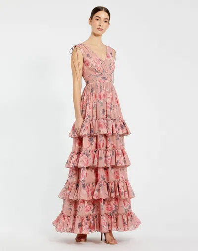 MAC DUGGAL 9386 LONG FLORAL PRINT FORMAL A LINE TIERED DRESS