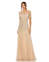 Mac Duggal 93909 Long Formal Beaded Evening Gown In Neutral