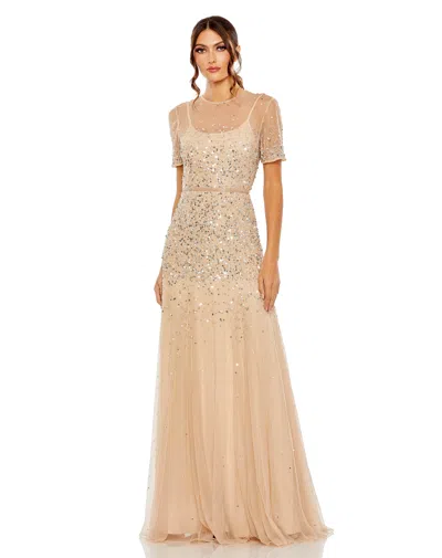 Mac Duggal 93909 Long Formal Beaded Evening Gown In Neutral