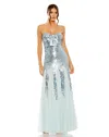 Mac Duggal Strapless Sequin Mesh Gown In Blue
