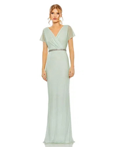 Mac Duggal 93994 Long Formal Short Sleeve Evening Gown In Gray