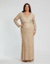 Mac Duggal 94074 Plus Size Fringe Long Sleeve Formal Dress In Gray