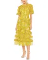 Mac Duggal Floral Flutter Sleeve Mesh Print Dress