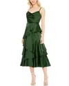 Mac Duggal Charmeuse Ruffle Tiered Spaghetti Strap Dress In Green