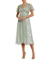 Mac Duggal Hand Embellished Short Sleeve A Line Midi Dress