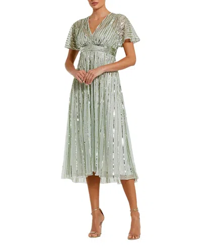 MAC DUGGAL A LINE EMBELLISHED SHORT SLEEVE DRESS