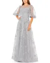 Mac Duggal Embroidered Illusion High Neck Puff Sleeve A Line
