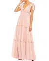 Mac Duggal Tiered V-neck Plunging Maxi Dress