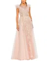 Mac Duggal High Neckline Feather Detail Beaded Gown