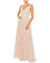 Mac Duggal Sequined Scallop Ruffle Tiered V Neck Gown