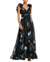Mac Duggal Ruffle Tiered Floral Cut-out Chiffon Gown