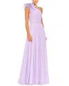 Mac Duggal Rosette Metallic Dot One-shoulder Chiffon Gown