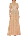 Mac Duggal Embellished Puff Sleeve A-line Gown