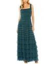 Mac Duggal Ruffled Textured Sleeveless Mesh Gown
