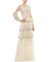 Mac Duggal Embroidered High Neck Illusion Sleeve Tiered Gown