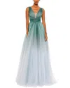 Mac Duggal Glitter Ombre V Neck Sleeveless Gown