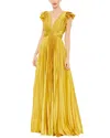 Mac Duggal Pleated Ruffled Cap Sleeve Cut Out Lace Up Gown
