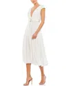 Mac Duggal Pleated Cap Sleeve Belted A-line Midi Dress