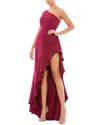 Mac Duggal One Shoulder High Slit Ruffle Gown