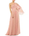 Mac Duggal Sequin Cape Sleeve One-shoulder Gown