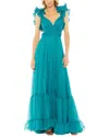 Mac Duggal Women's Ieena Ruffle Tiered Cut-out Chiffon Gown