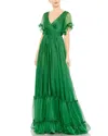 Mac Duggal Ruffled Butterfly Sleeve Evening Gown