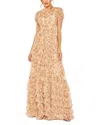 Mac Duggal Womens Floral Print Manmade Evening Dress