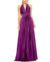 Mac Duggal Pleated Halter Neck Satin Gown