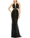 Mac Duggal Cut Out Halter Tie Back Sequin Gown In Black