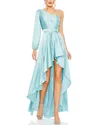 Mac Duggal High Low One Shoulder Flowy Gown In Multi