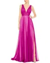Mac Duggal Draped Sleeveless V Neck Flowy Gown In Pink