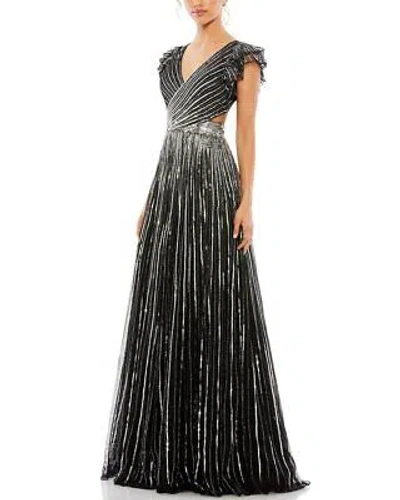 Pre-owned Mac Duggal A-line Gown Women's In Black Silver
