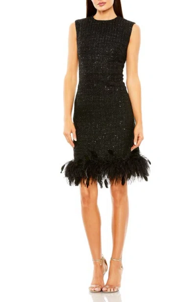MAC DUGGAL MAC DUGGAL A-LINE SHIFT DRESS WITH FEATHER TRIM
