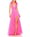 MAC DUGGAL A-LINE V NECK FEATHERED COLLAR GOWN