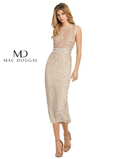 Mac Duggal A10509 Short Sleeveless Sequins Dress In Neutral