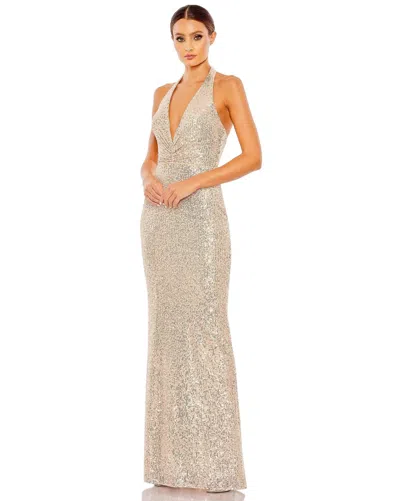 Mac Duggal A11277 Long Formal Halter Prom Dress In Neutral