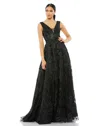 Mac Duggal A20131 Beaded A Line Long Formal Prom Gown In Black