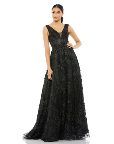 Mac Duggal A20131 Beaded A Line Long Formal Prom Gown In Black