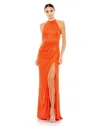 Mac Duggal A26622 Sequins Long Formal Slit Prom Gown In Orange