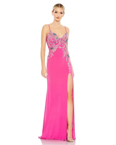 Mac Duggal A42006 Beaded Formal Long Slit Prom Gown In Pink