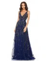 Mac Duggal A5215 Formal Long A Line Prom Gown In Blue