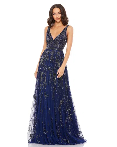 Mac Duggal A5215 Formal Long A Line Prom Gown In Blue