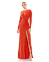 Mac Duggal A55708 Long Sleeve Formal Evening Gown In Orange