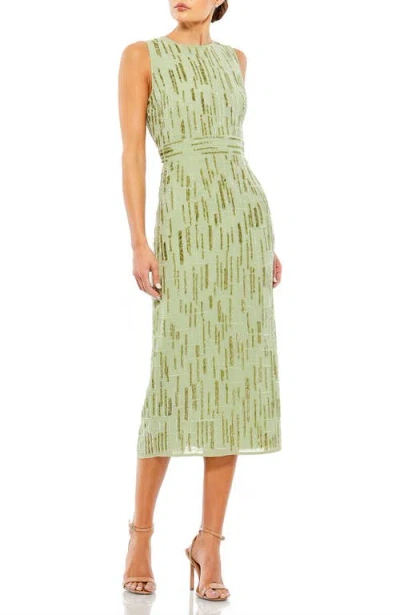 Mac Duggal Abstract Beaded Sleeveless Midi Sheath Dress In Multi